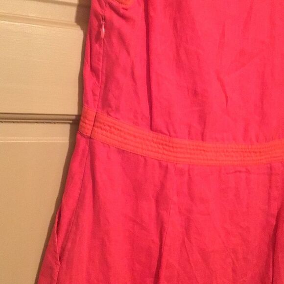 Boden Sleeveless Pink Linen Notch Neck Dress With Pockets - Picture 7 of 10